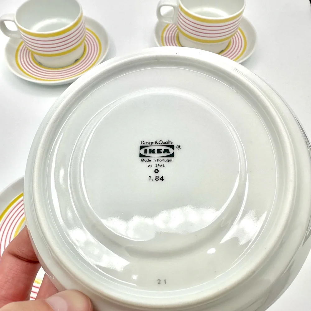 Vintage Retro IKEA Striped Tea Cups and Saucers